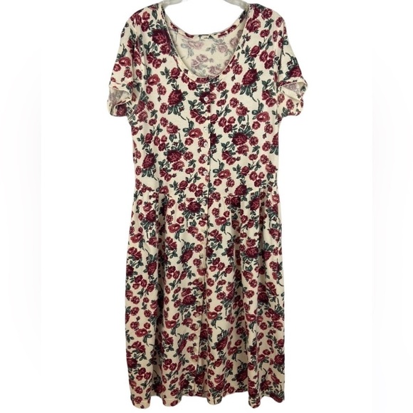 Pierre Cardin Dresses & Skirts - Vintage Pierre Cardin Rose Floral Button Front Maxi Dress Size XL